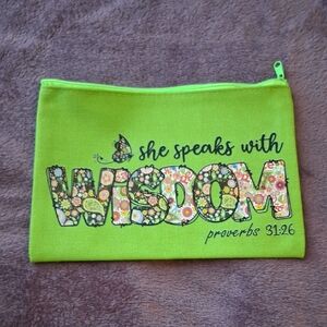 She Speaks With Wisdom Floral Zip Pouch - Lime Green